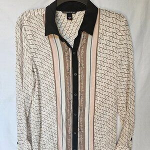Victorias Secret 100% Silk Button Up Logo Blouse Size Small